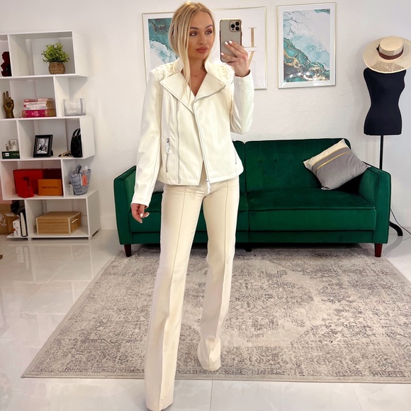 G By Giuliana Faux Leather Studded Ivory Jacket - Picture 3 of 8